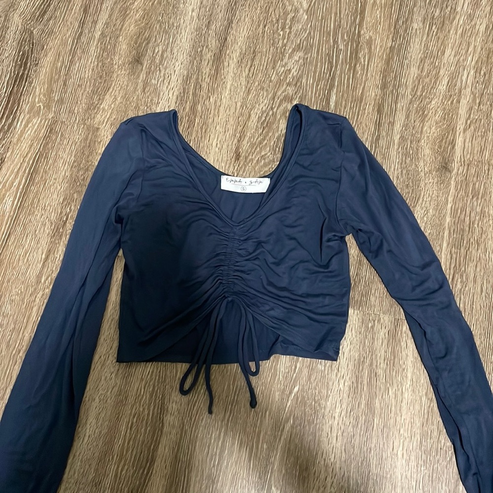 Emma & Sam blue long sleeve crop top